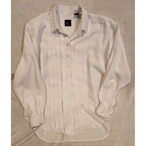 Liz Sport White Pleated Button Up Shirt Long Sleeve womens medium